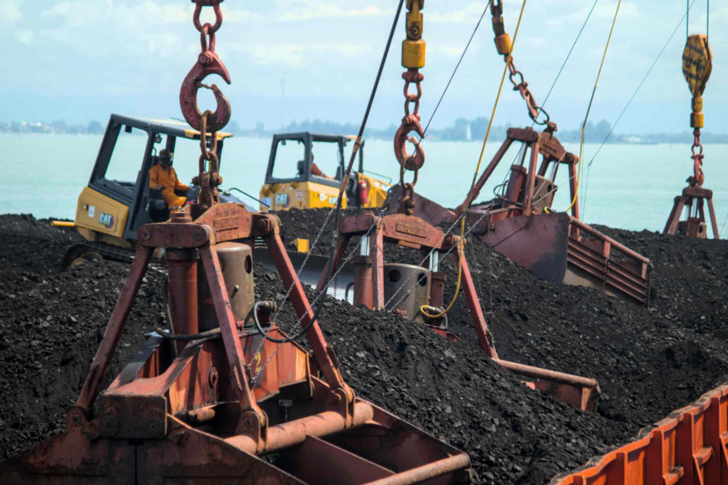 Bulk cargo ships transporting Indonesian coal for international export markets